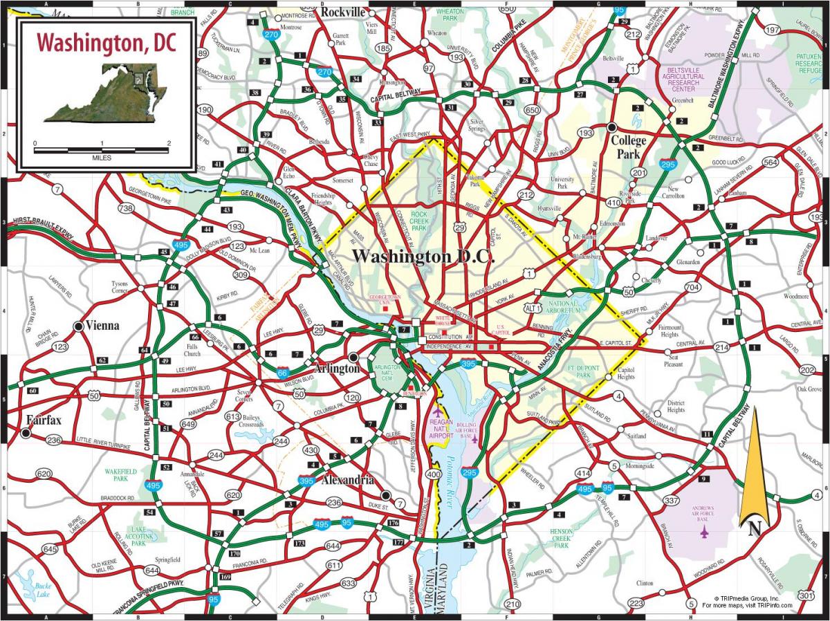 Mapa de estradas de Washington DC